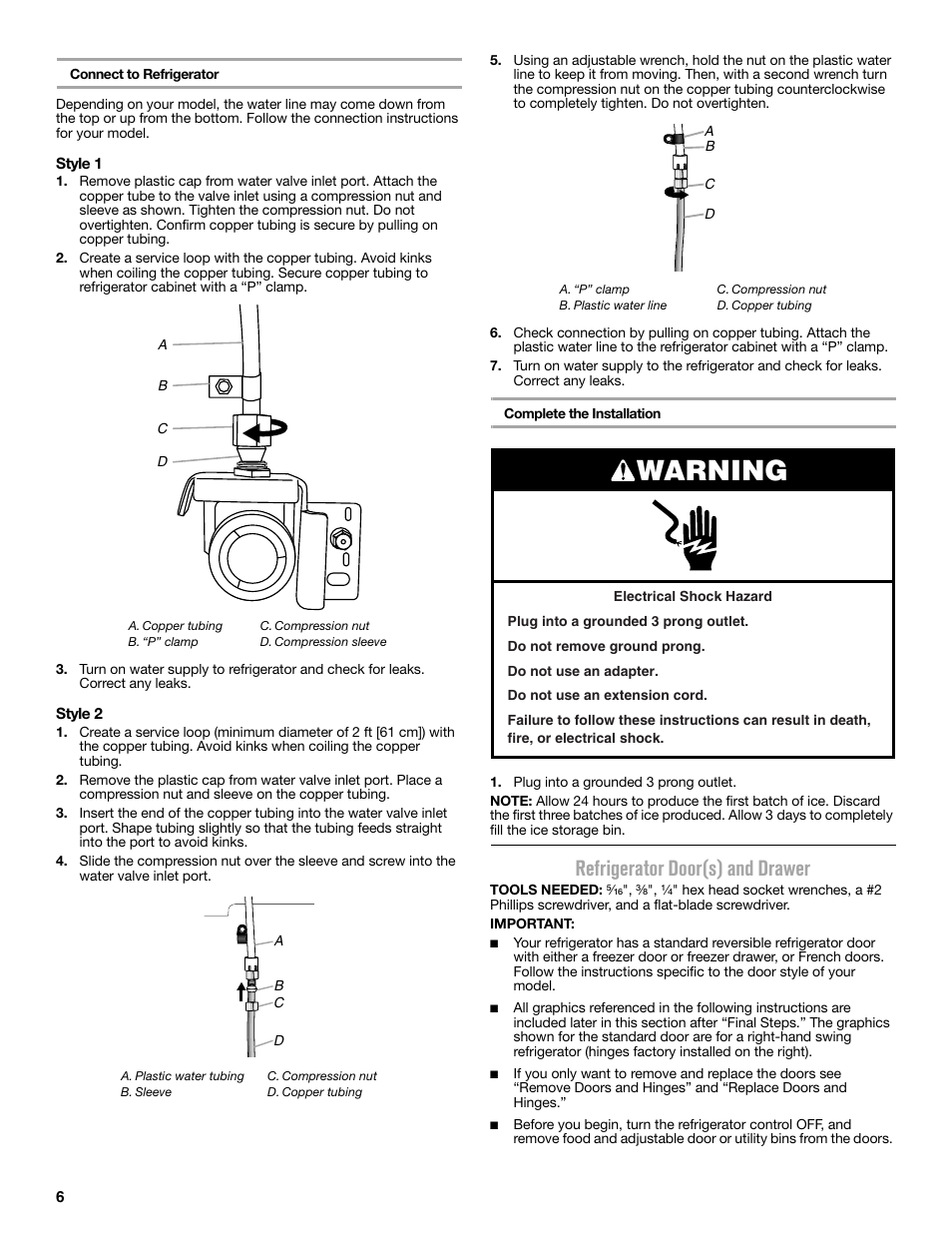 Warning, Refrigerator door(s) and drawer | Maytag MFC2062DEM User Manual | Page 6 / 72