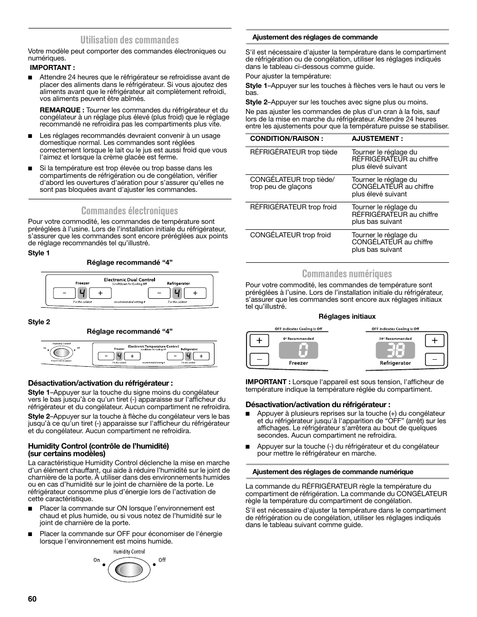 Utilisation des commandes, Commandes électroniques, Commandes numériques | Maytag MFC2062DEM User Manual | Page 60 / 72
