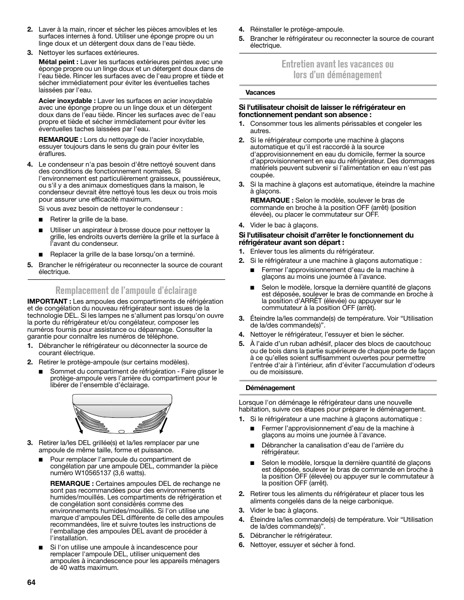 Remplacement de l’ampoule d’éclairage | Maytag MFC2062DEM User Manual | Page 64 / 72
