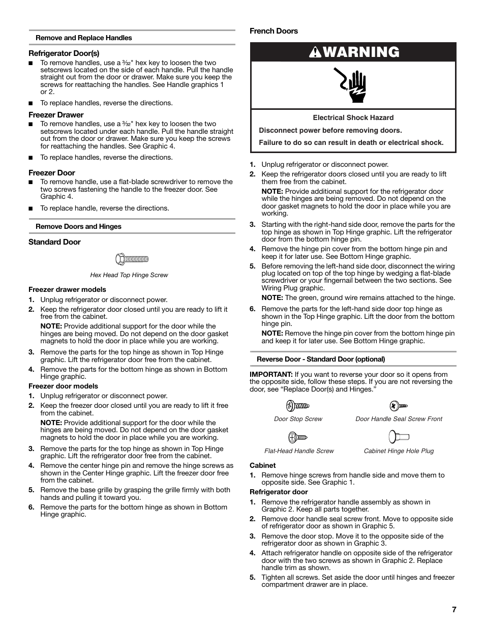 Warning | Maytag MFC2062DEM User Manual | Page 7 / 72