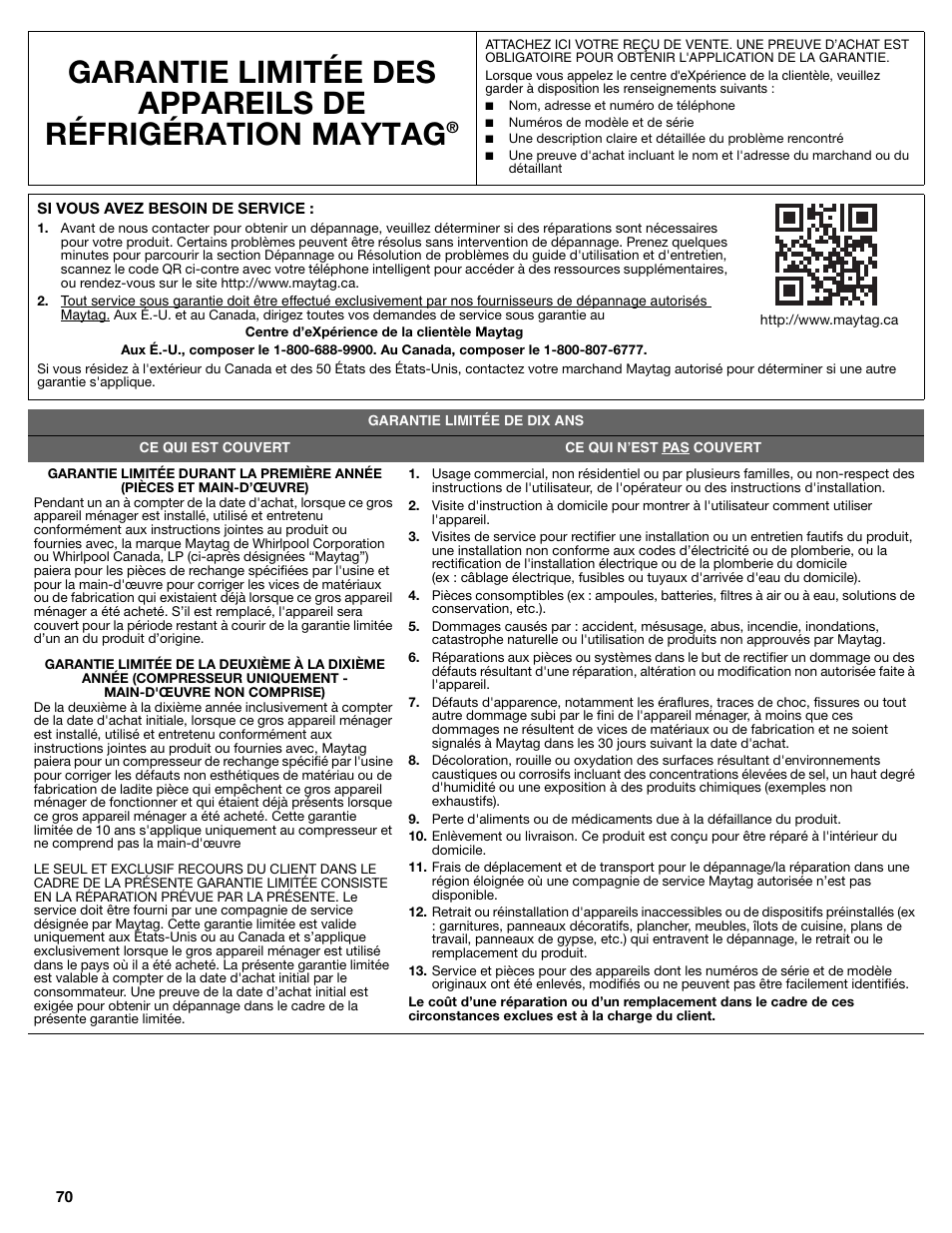Maytag MFC2062DEM User Manual | Page 70 / 72
