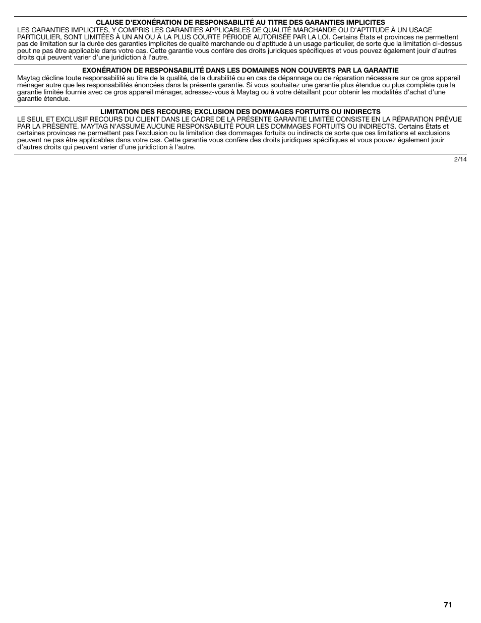 Maytag MFC2062DEM User Manual | Page 71 / 72