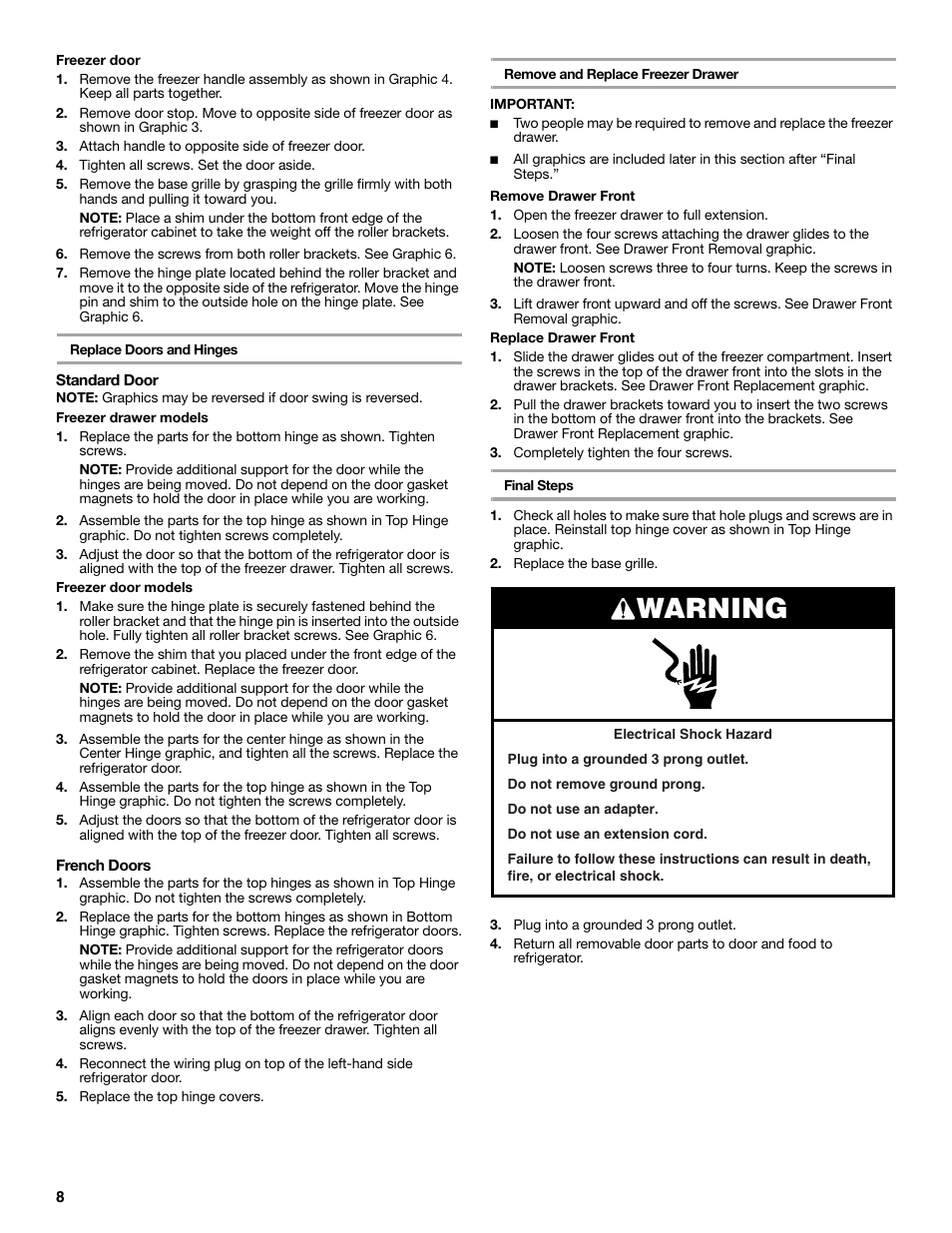 Warning | Maytag MFC2062DEM User Manual | Page 8 / 72