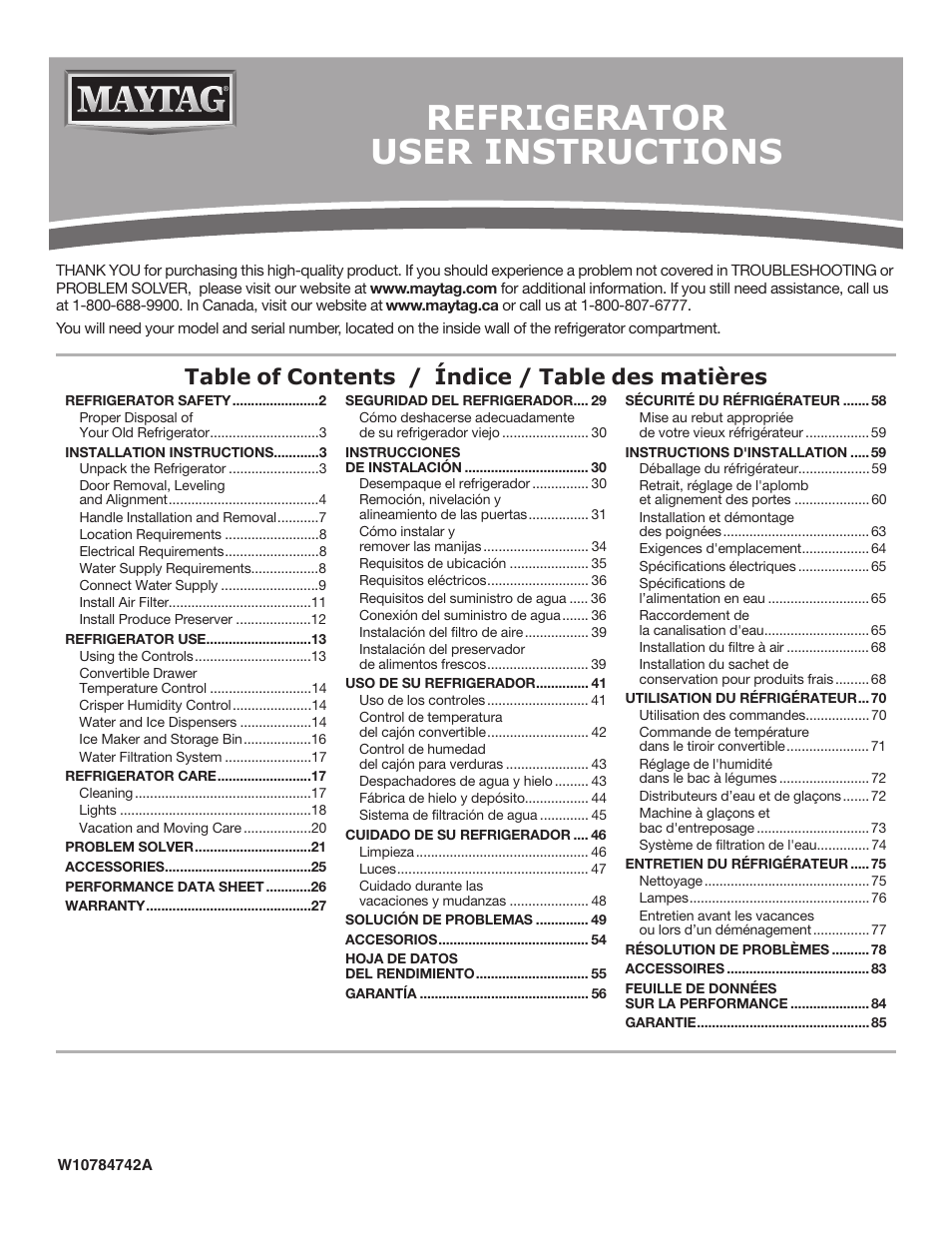 Maytag MSB26C6MDM User Manual | 86 pages