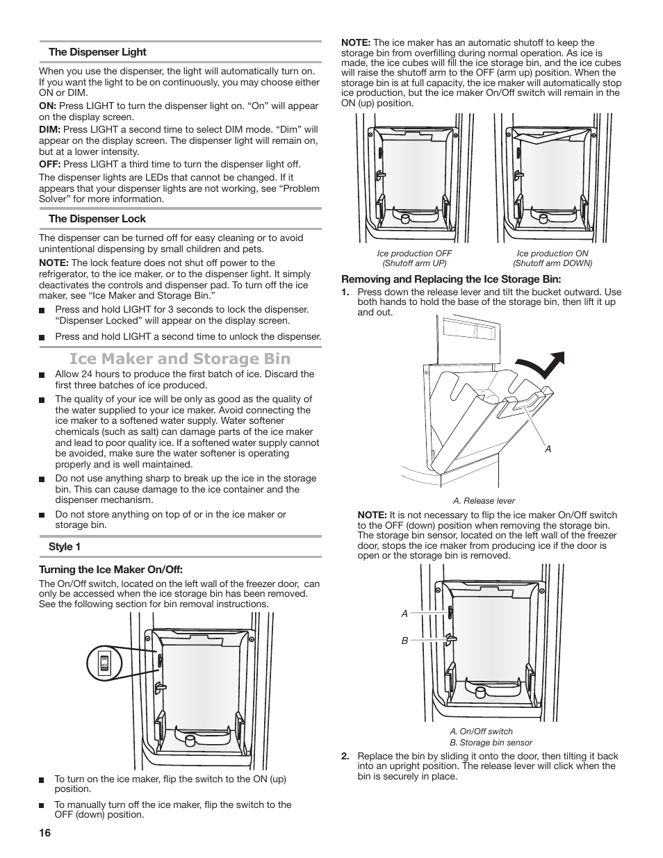 Ice maker and storage bin | Maytag MSB26C6MDM User Manual | Page 16 / 86