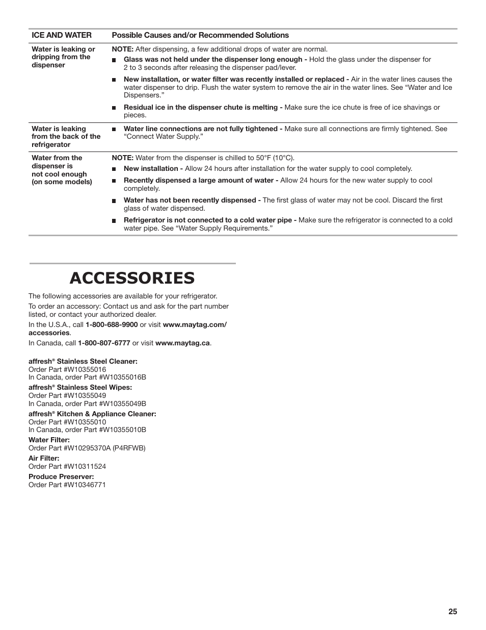Accessories | Maytag MSB26C6MDM User Manual | Page 25 / 86