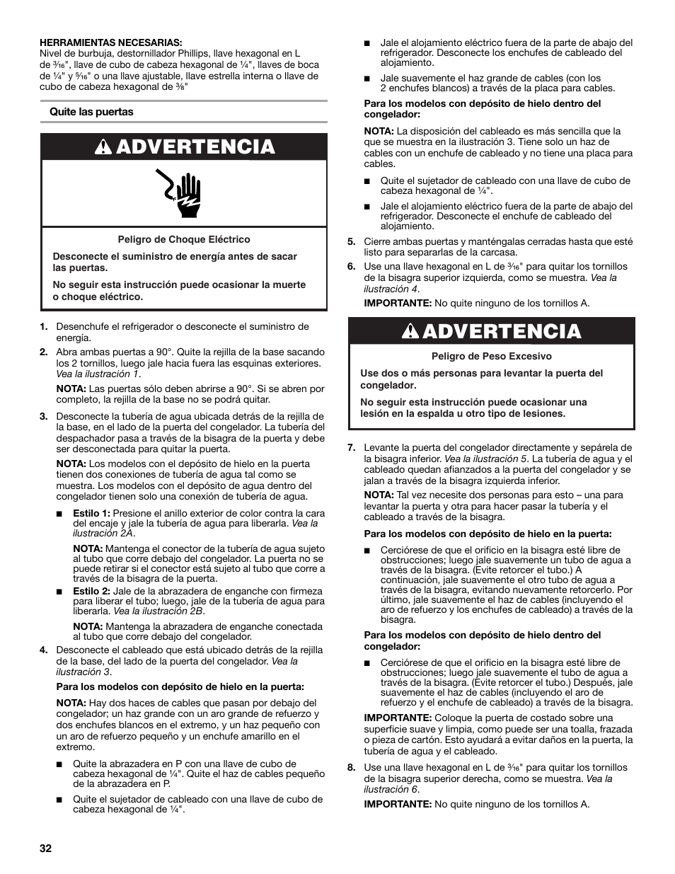 Advertencia | Maytag MSB26C6MDM User Manual | Page 32 / 86