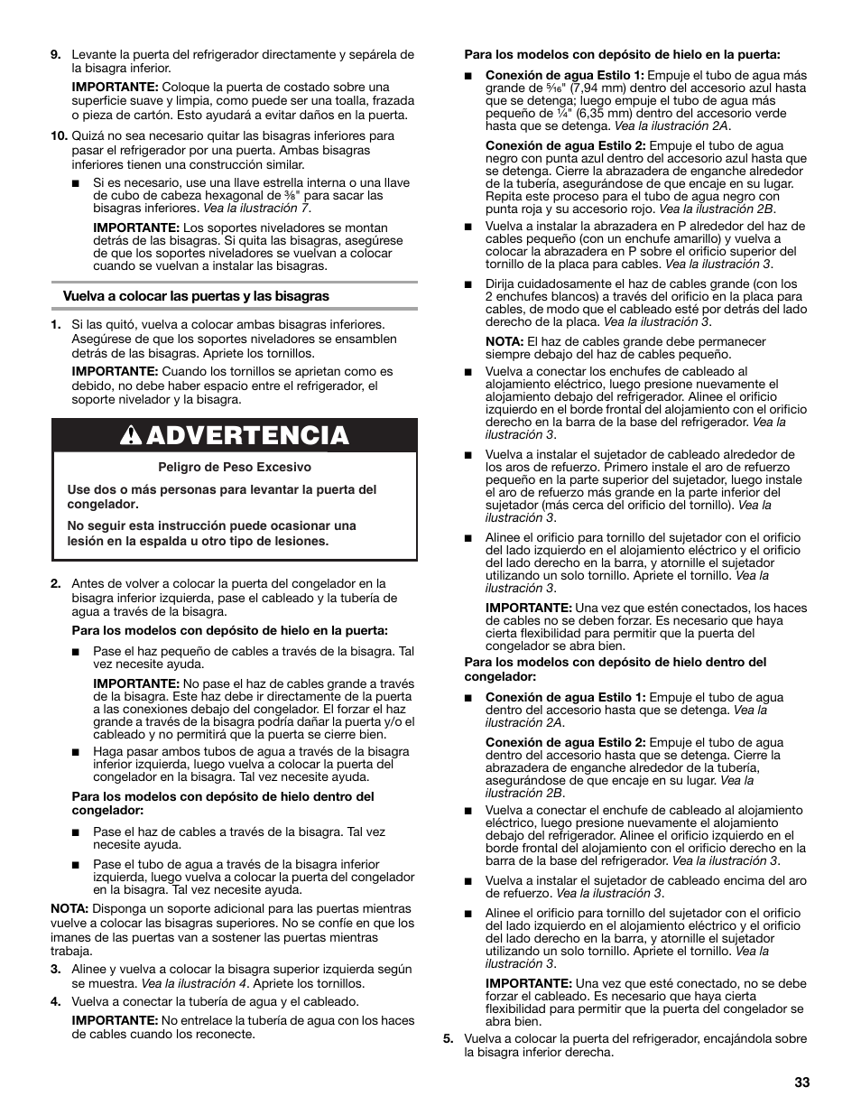 Advertencia | Maytag MSB26C6MDM User Manual | Page 33 / 86