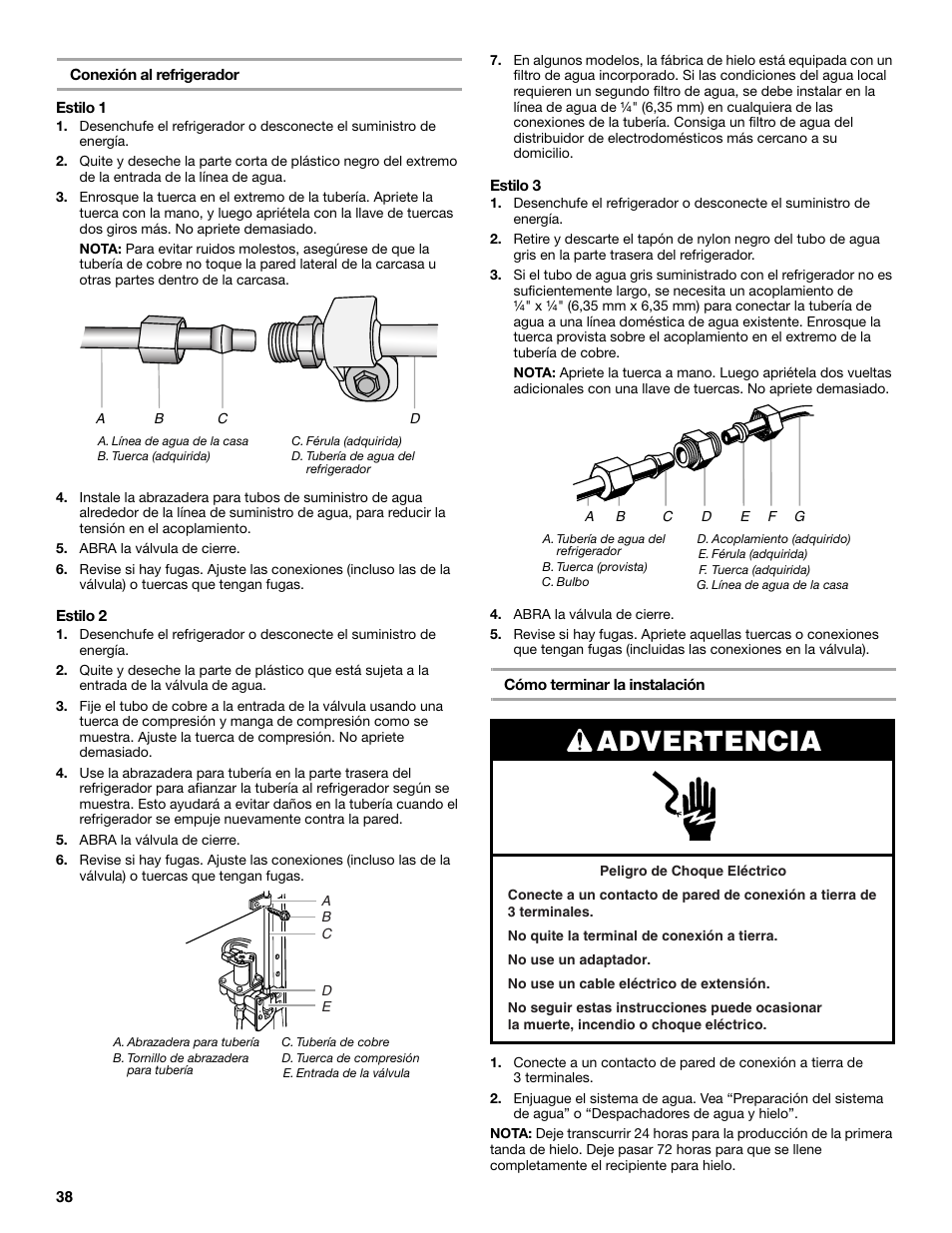 Advertencia | Maytag MSB26C6MDM User Manual | Page 38 / 86