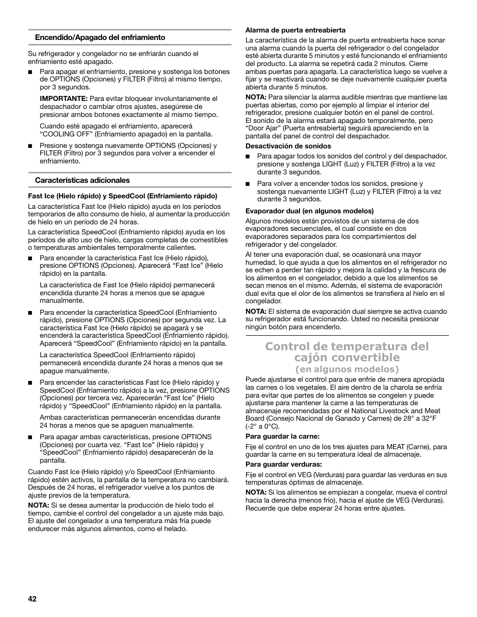 Control de temperatura del cajón convertible | Maytag MSB26C6MDM User Manual | Page 42 / 86