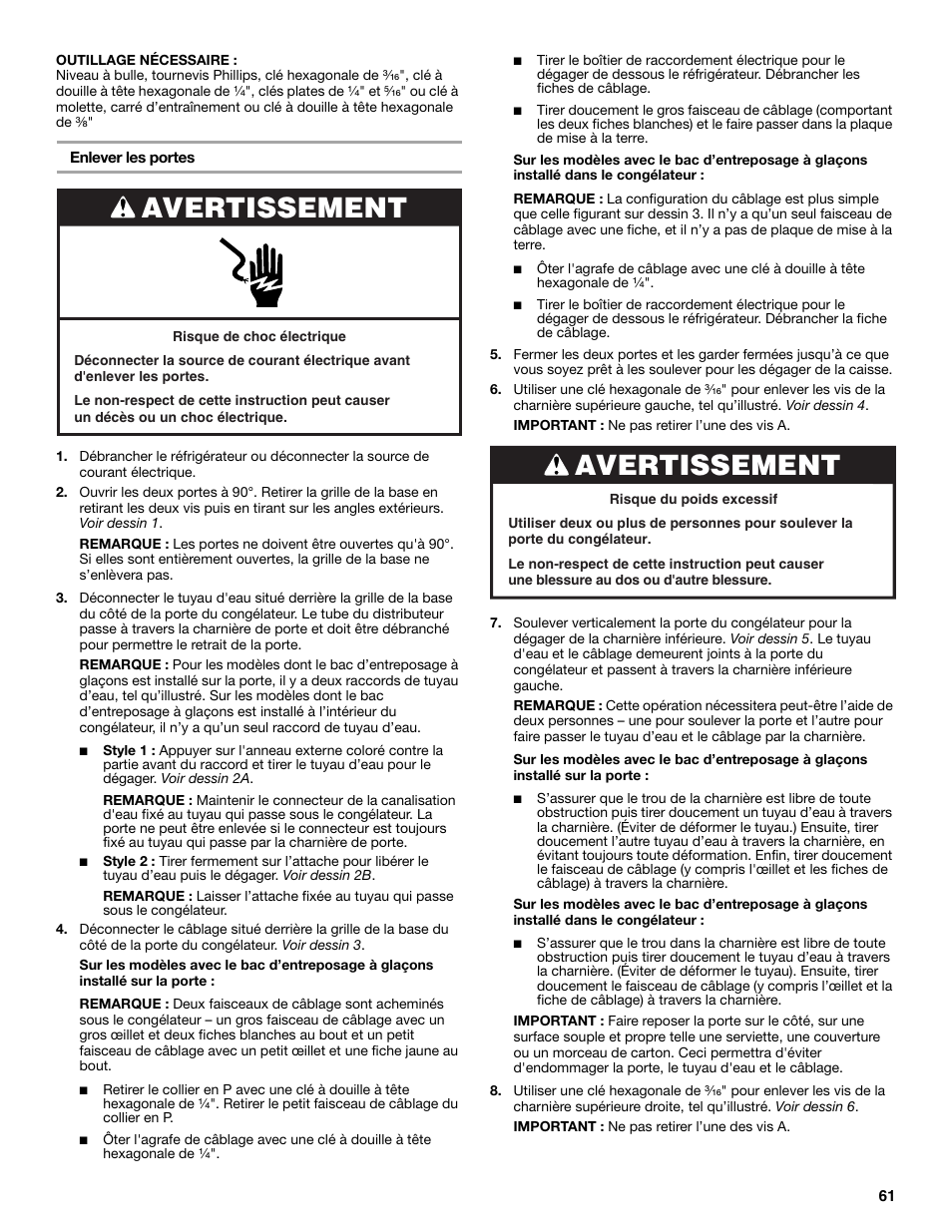 Avertissement | Maytag MSB26C6MDM User Manual | Page 61 / 86