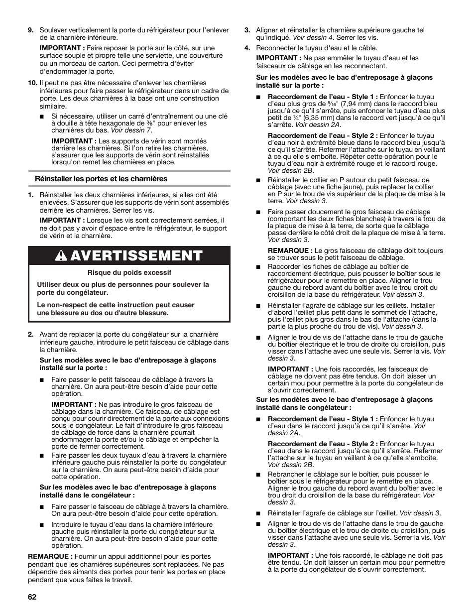 Avertissement | Maytag MSB26C6MDM User Manual | Page 62 / 86