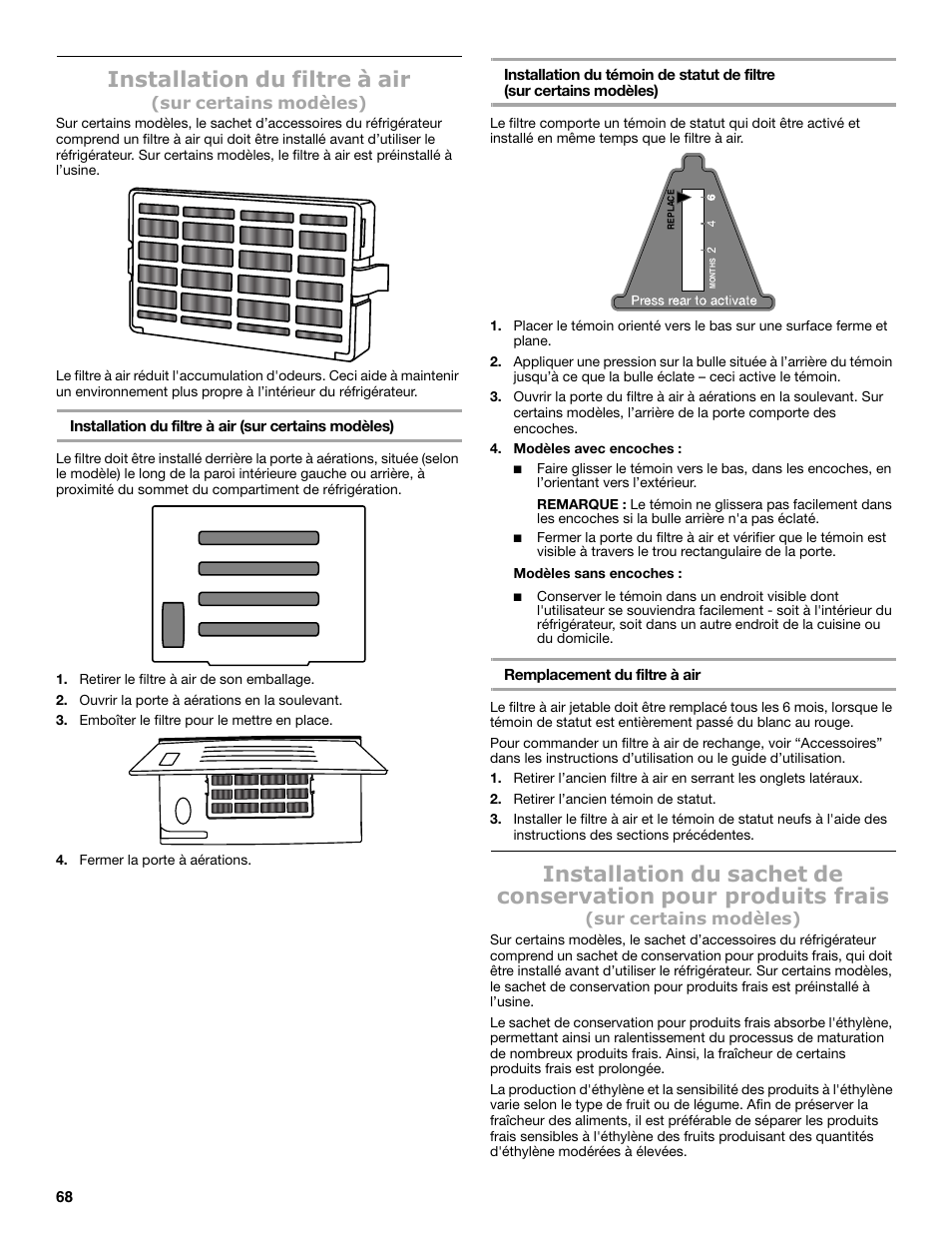 Installation du filtre à air | Maytag MSB26C6MDM User Manual | Page 68 / 86