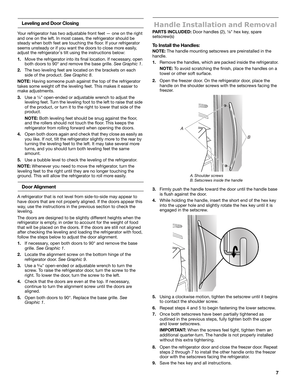 Handle installation and removal | Maytag MSB26C6MDM User Manual | Page 7 / 86