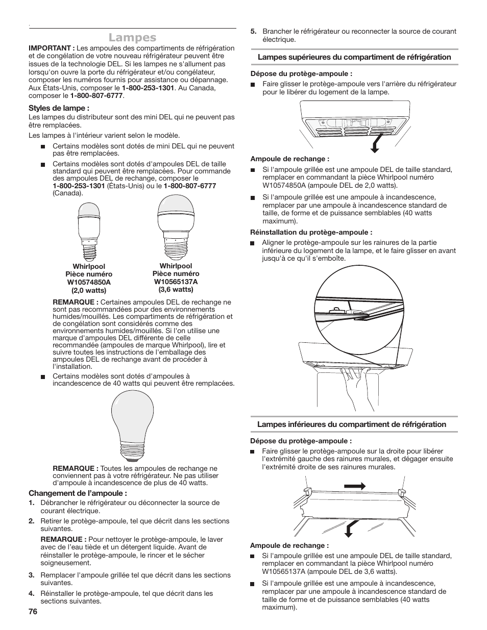 Lampes | Maytag MSB26C6MDM User Manual | Page 76 / 86