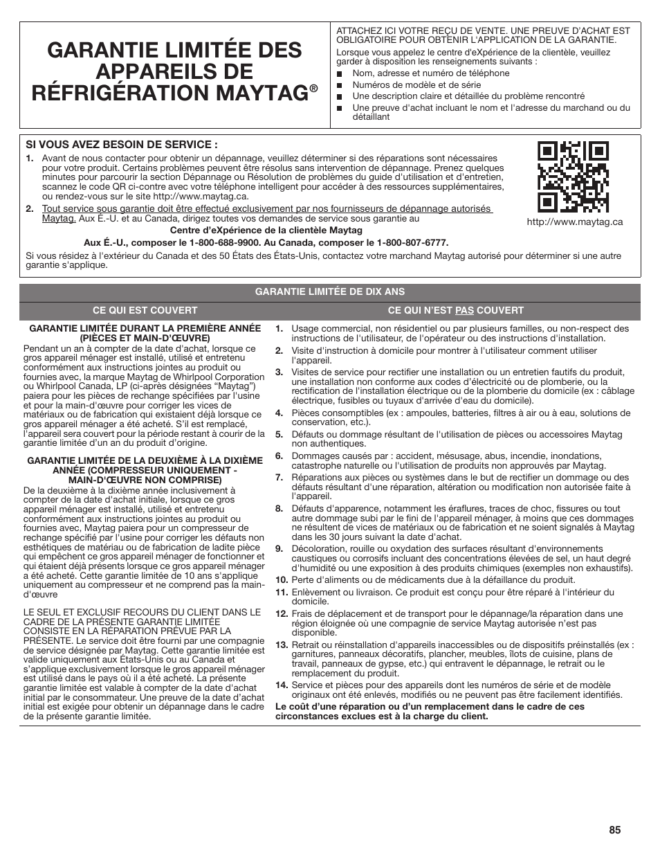Maytag MSB26C6MDM User Manual | Page 85 / 86