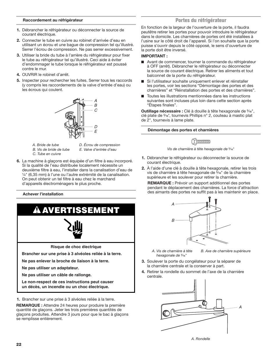 Avertissement, Portes du réfrigérateur | Maytag MRT118FZEM User Manual | Page 22 / 56