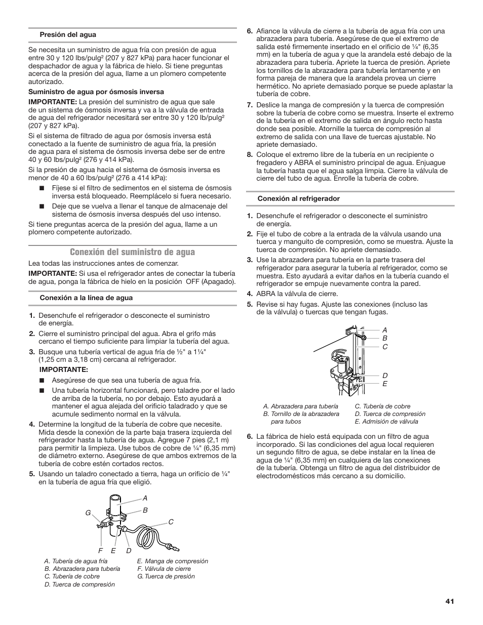 Conexión del suministro de agua | Maytag MRT118FZEM User Manual | Page 41 / 56