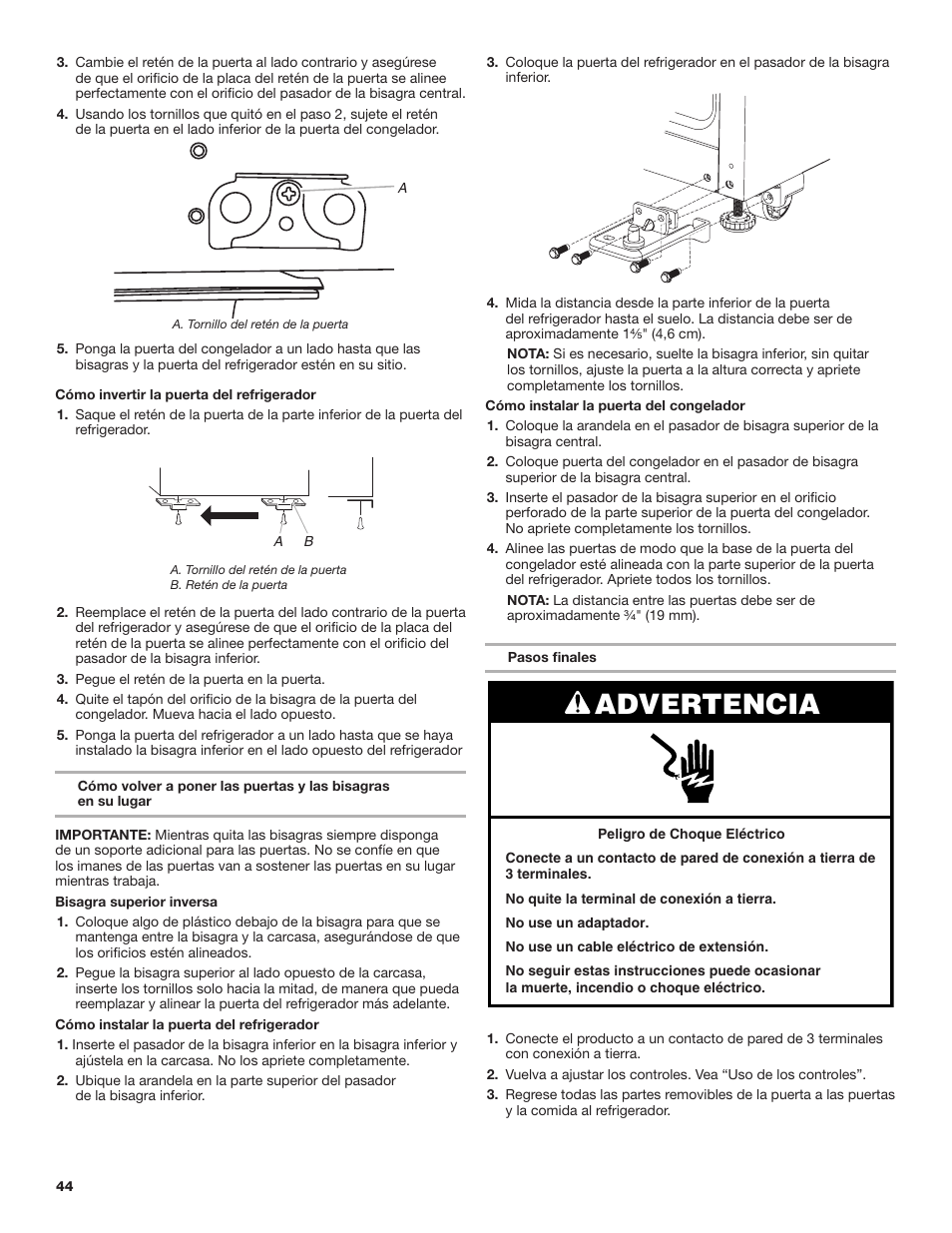 Advertencia | Maytag MRT118FZEM User Manual | Page 44 / 56