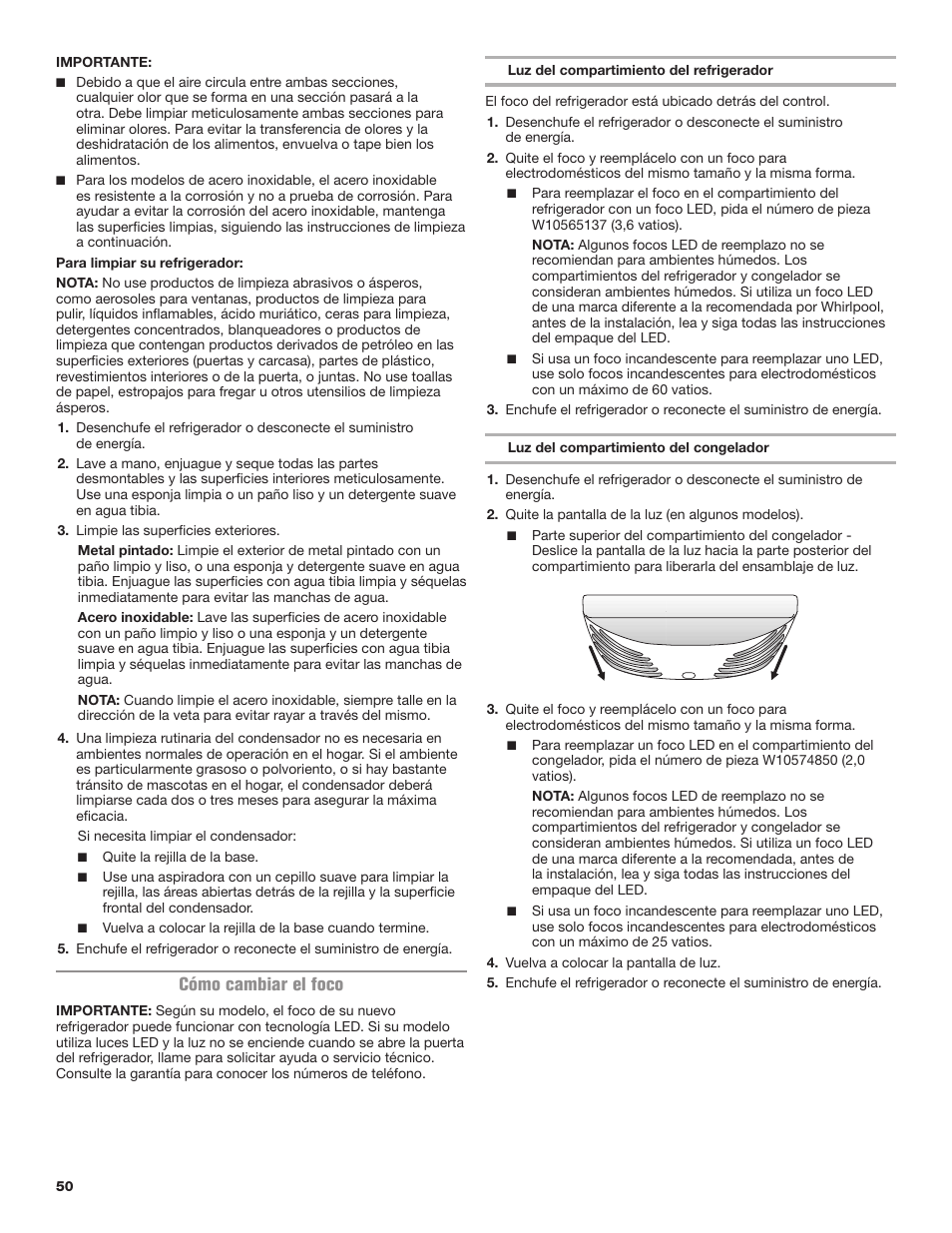 Cómo cambiar el foco | Maytag MRT118FZEM User Manual | Page 50 / 56