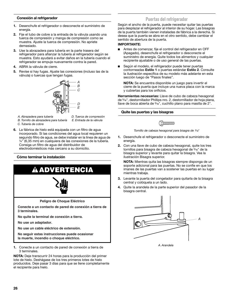 Advertencia, Puertas del refrigerador | Maytag MRT519SZDM User Manual | Page 26 / 68