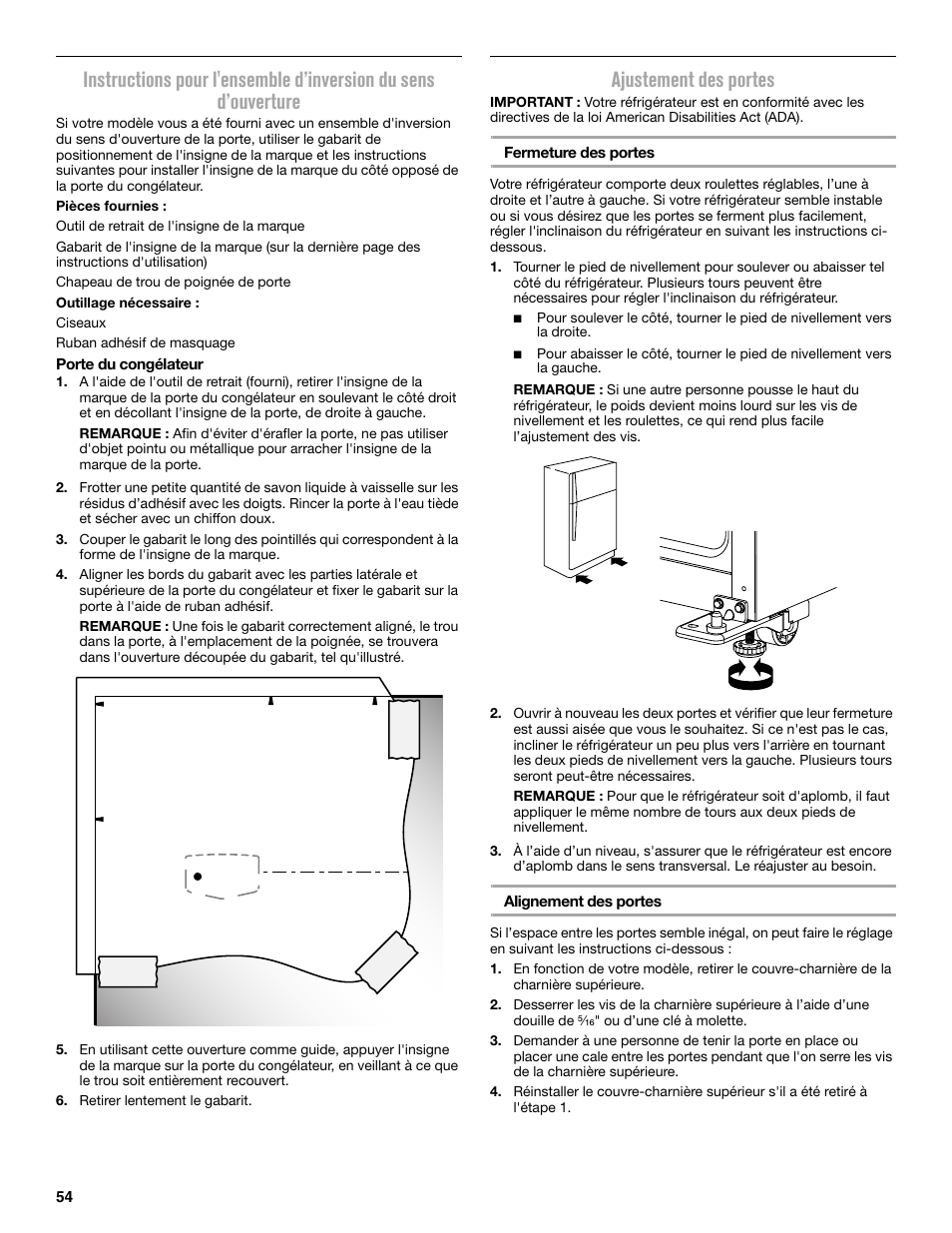 Ajustement des portes | Maytag MRT519SZDM User Manual | Page 54 / 68