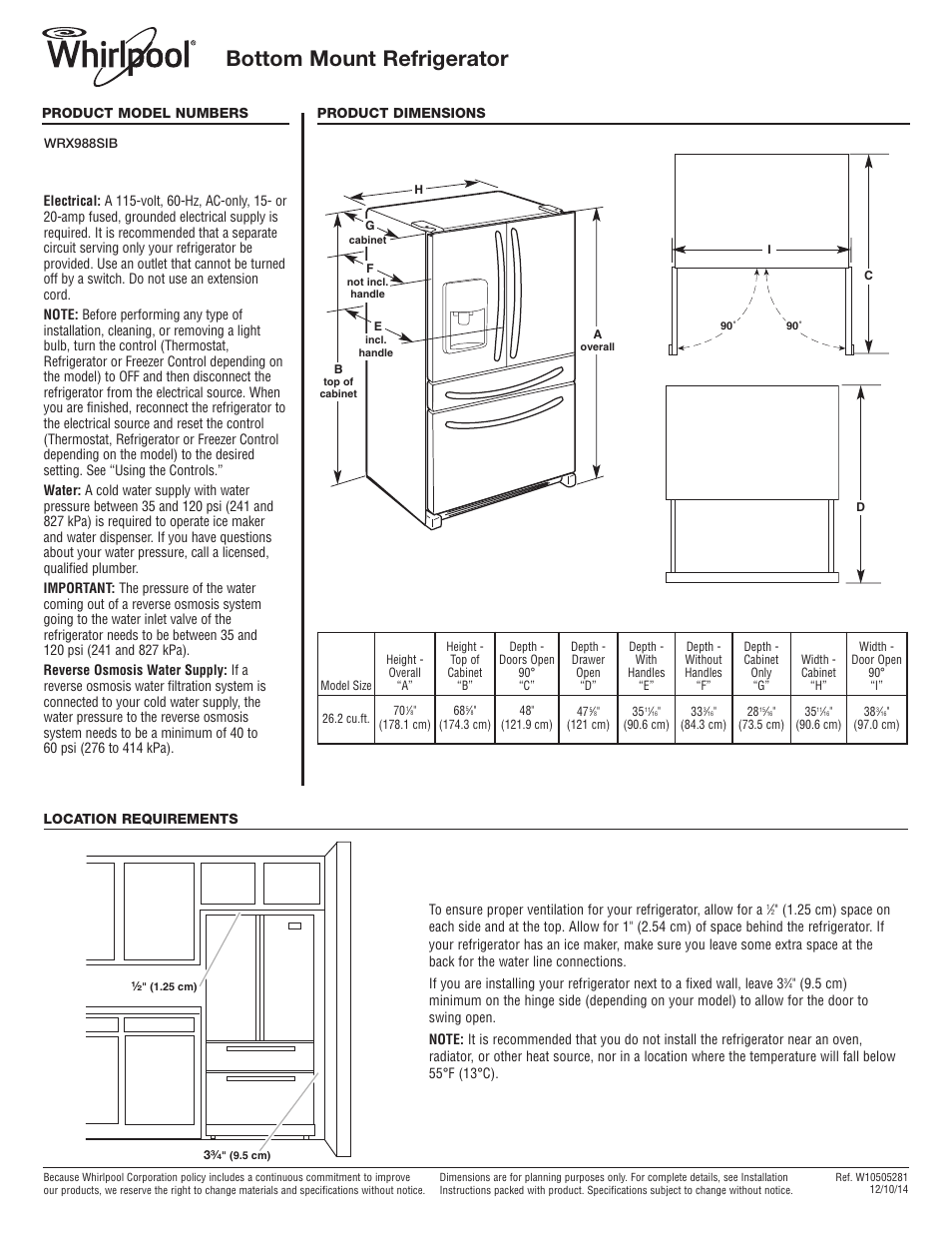Maytag WRX988SIBW Dimension Guide User Manual | 1 page