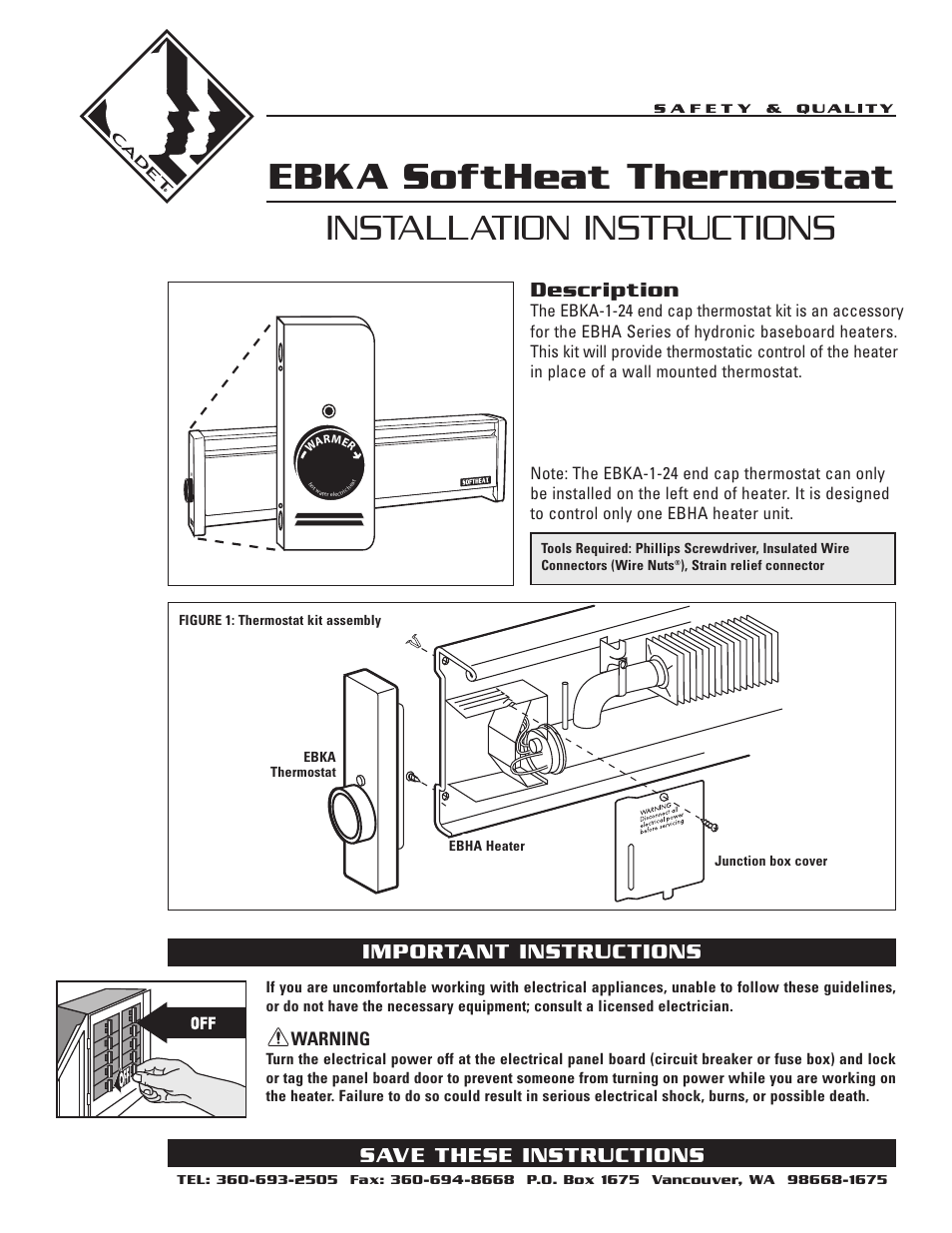 Cadet EBKA-1-24 User Manual | 2 pages