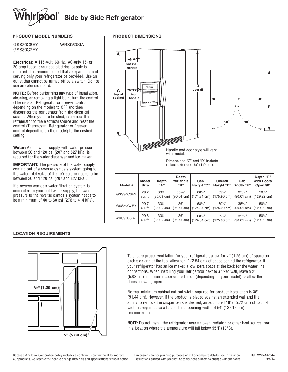 Maytag GSS30C6EYW Dimension Guide User Manual | 1 page
