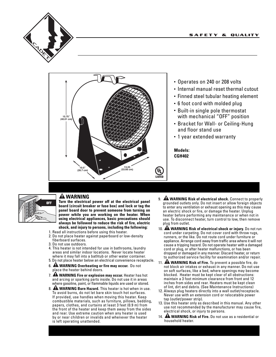 Cadet CGH402 User Manual | 4 pages
