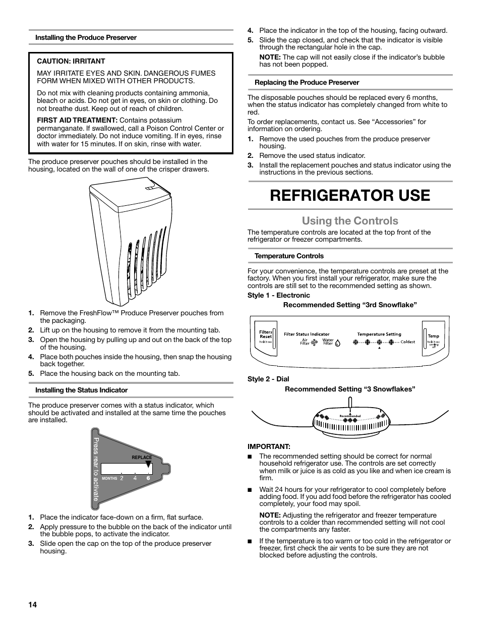 Refrigerator use, Using the controls | Maytag WRT371SZBF User Manual | Page 14 / 78