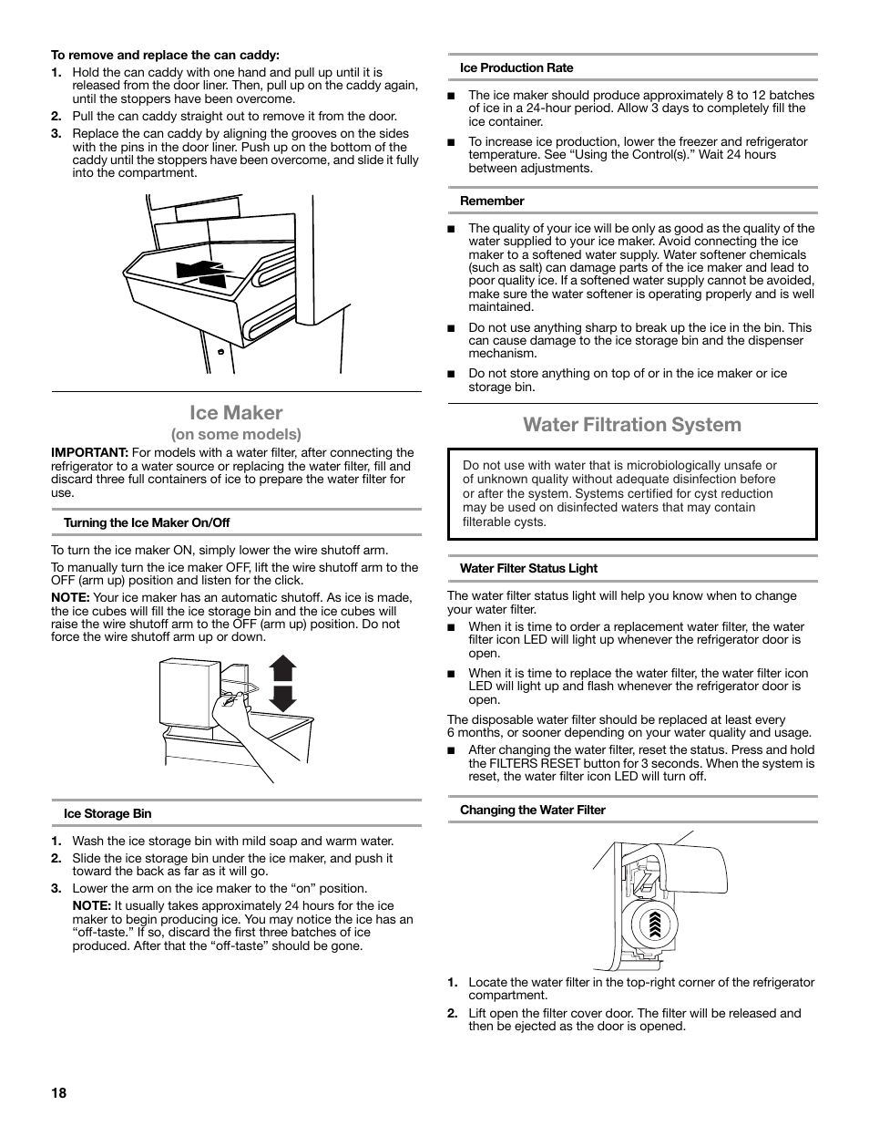 Ice maker, Water filtration system | Maytag WRT371SZBF User Manual | Page 18 / 78