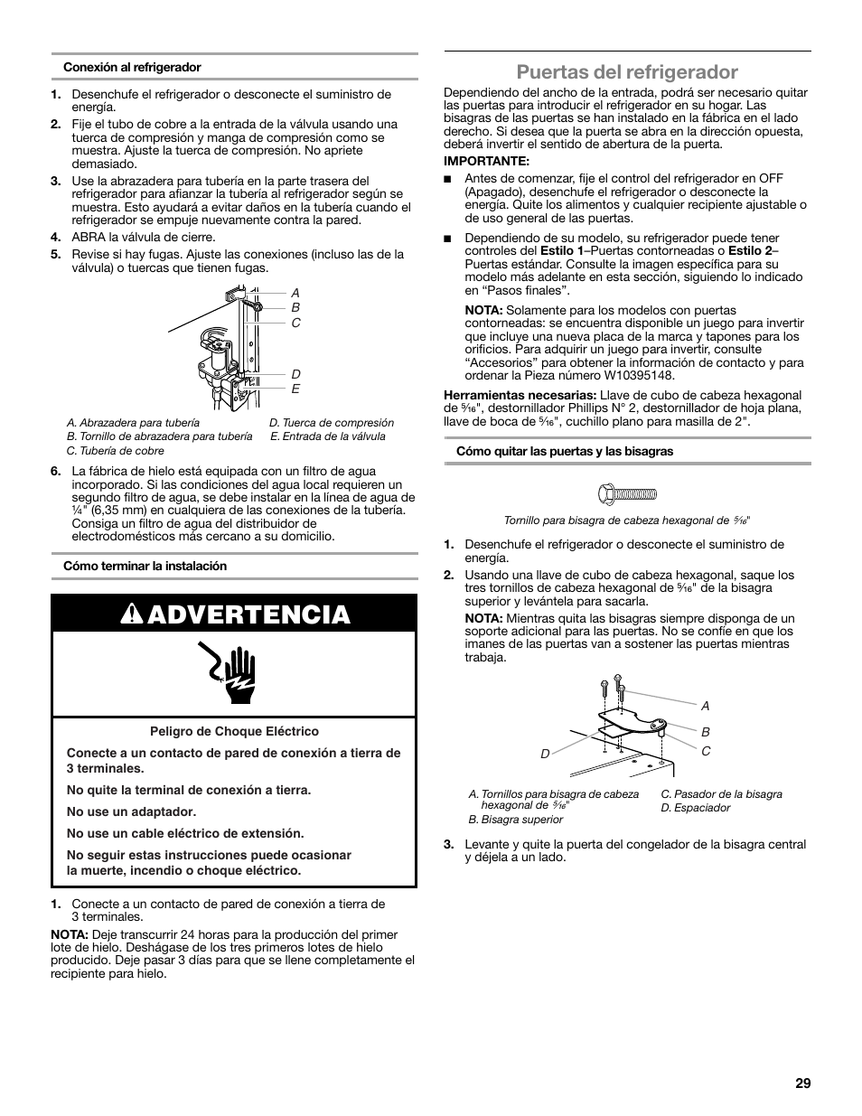 Advertencia, Puertas del refrigerador | Maytag WRT371SZBF User Manual | Page 29 / 78