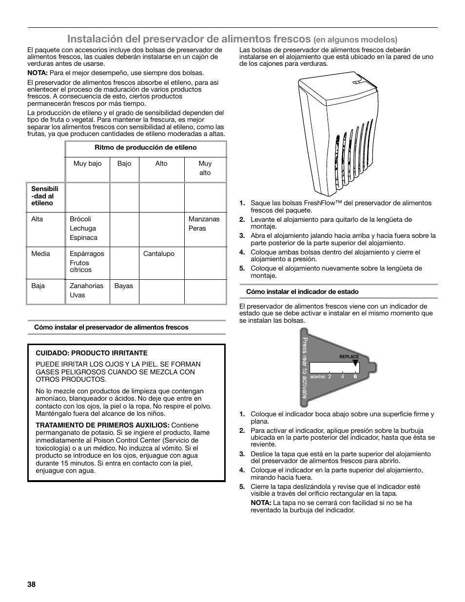 Instalación del preservador de alimentos frescos, En algunos modelos) | Maytag WRT371SZBF User Manual | Page 38 / 78