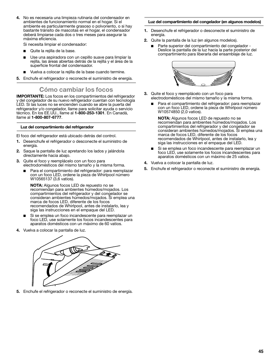 Cómo cambiar los focos | Maytag WRT371SZBF User Manual | Page 45 / 78