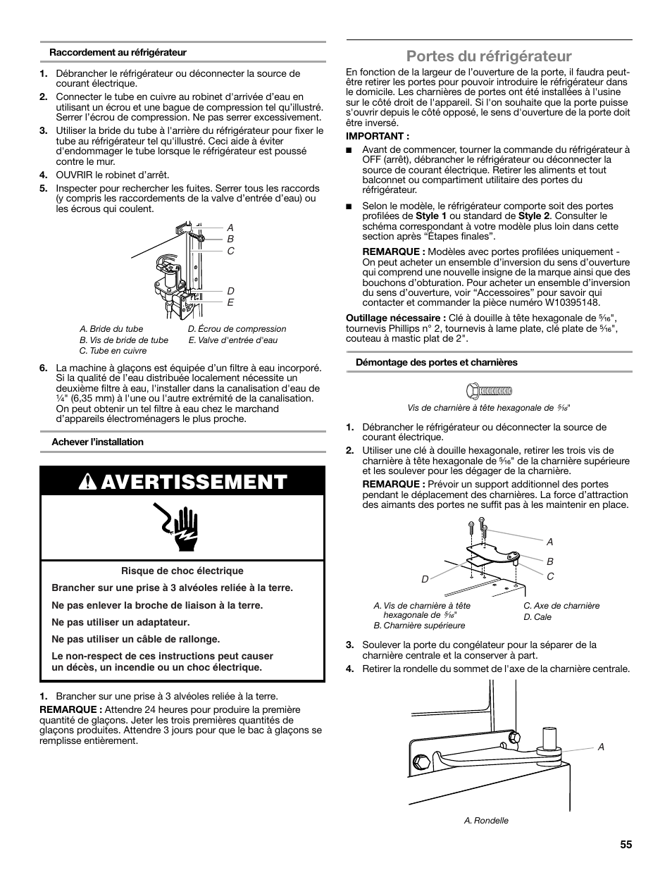 Avertissement, Portes du réfrigérateur | Maytag WRT371SZBF User Manual | Page 55 / 78