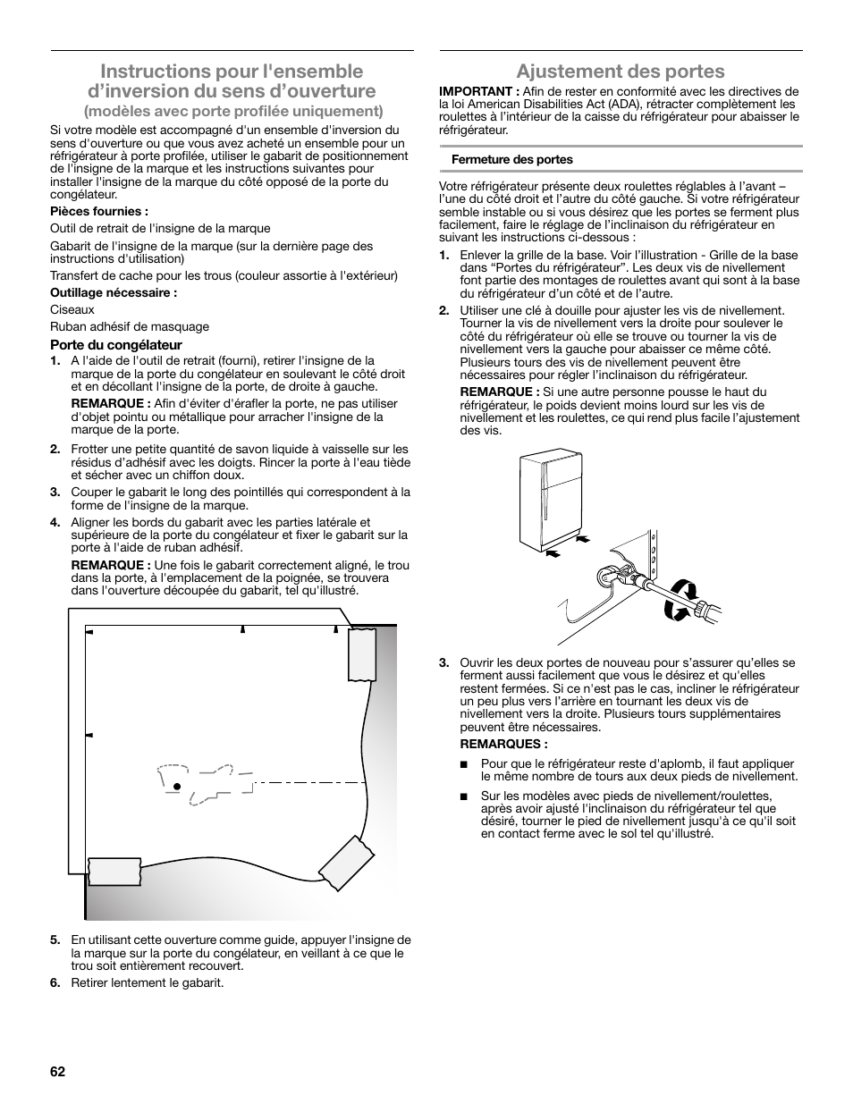 Ajustement des portes | Maytag WRT371SZBF User Manual | Page 62 / 78