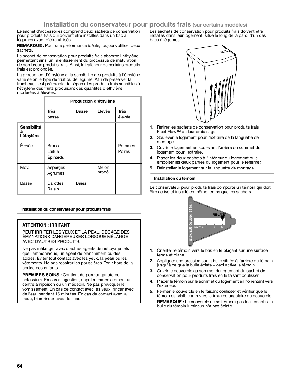 Installation du conservateur pour produits frais, Sur certains modèles) | Maytag WRT371SZBF User Manual | Page 64 / 78