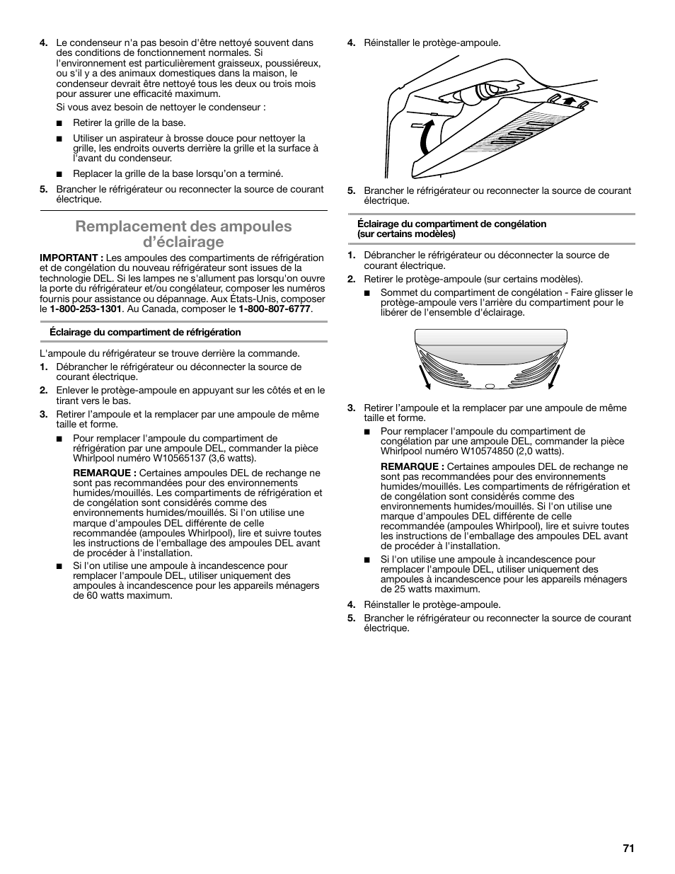 Remplacement des ampoules d’éclairage | Maytag WRT371SZBF User Manual | Page 71 / 78