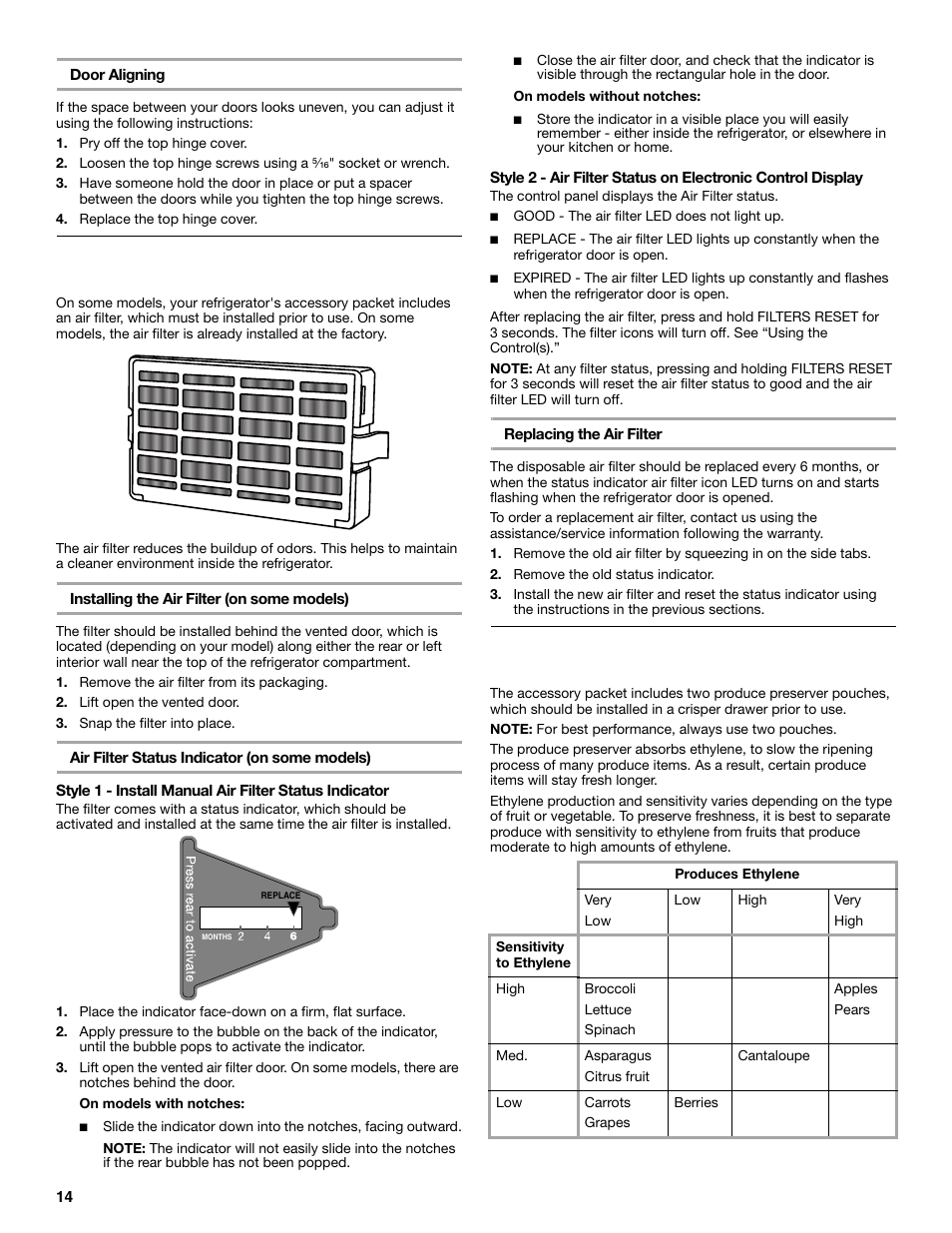 Install air filter, Install produce preserver | Maytag M8TXEGFBS User Manual | Page 14 / 84