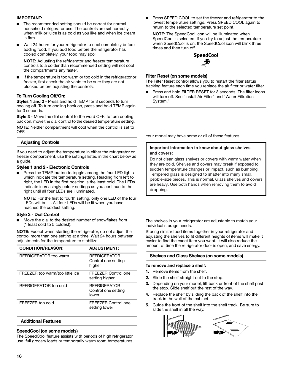 Refrigerator features, Refrigerator shelves | Maytag M8TXEGFBS User Manual | Page 16 / 84