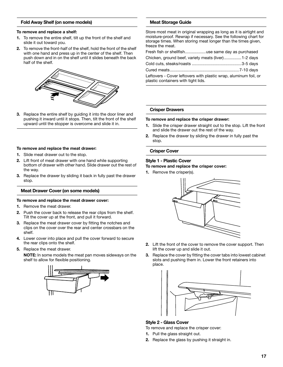 Meat drawer, Crisper | Maytag M8TXEGFBS User Manual | Page 17 / 84