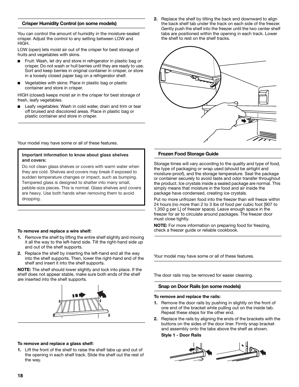 Freezer features, Door features, Wire freezer shelf | Glass freezer shelf, Door rails | Maytag M8TXEGFBS User Manual | Page 18 / 84