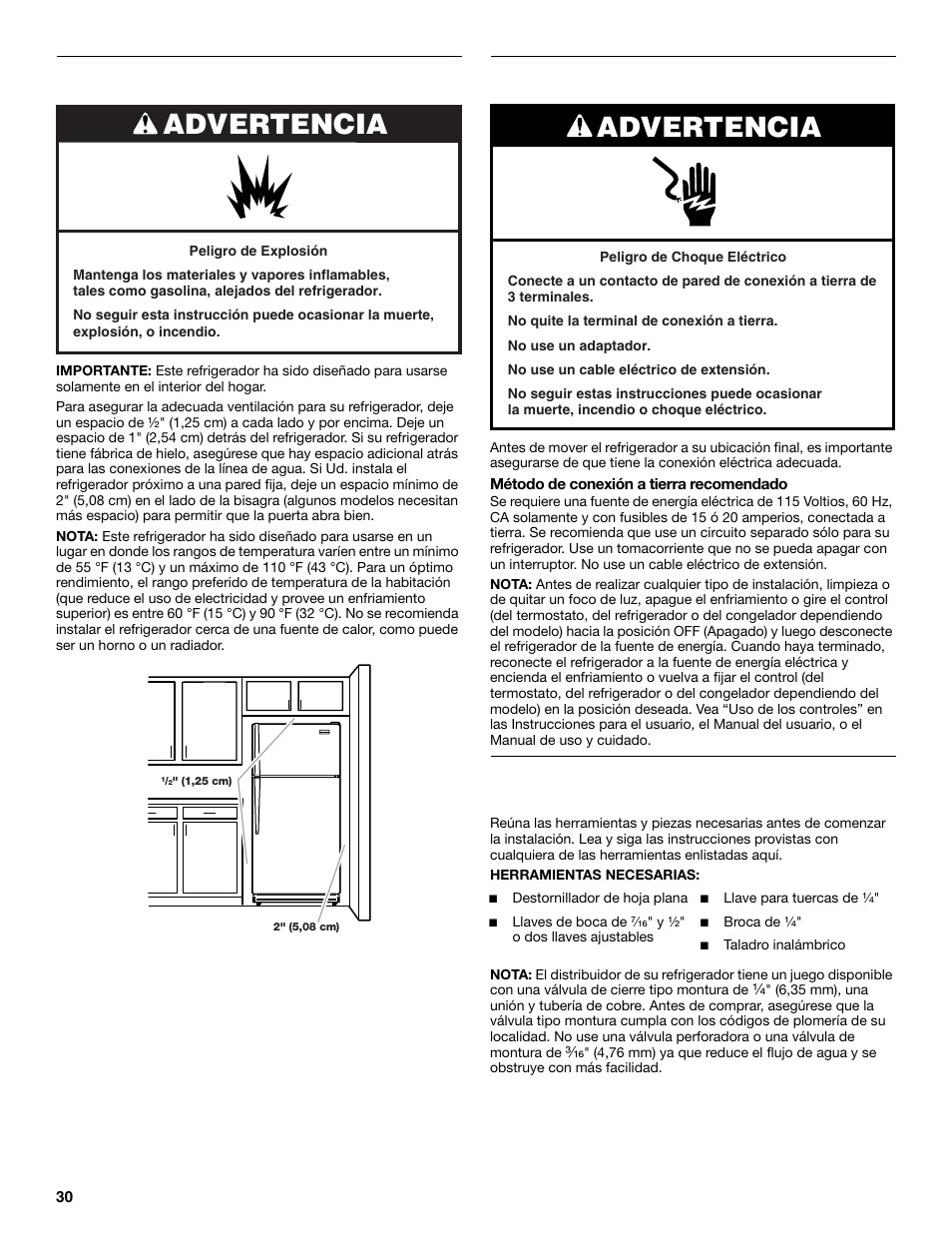 Advertencia, Requisitos de ubicación, Requisitos eléctricos | Requisitos del suministro de agua | Maytag M8TXEGFBS User Manual | Page 30 / 84