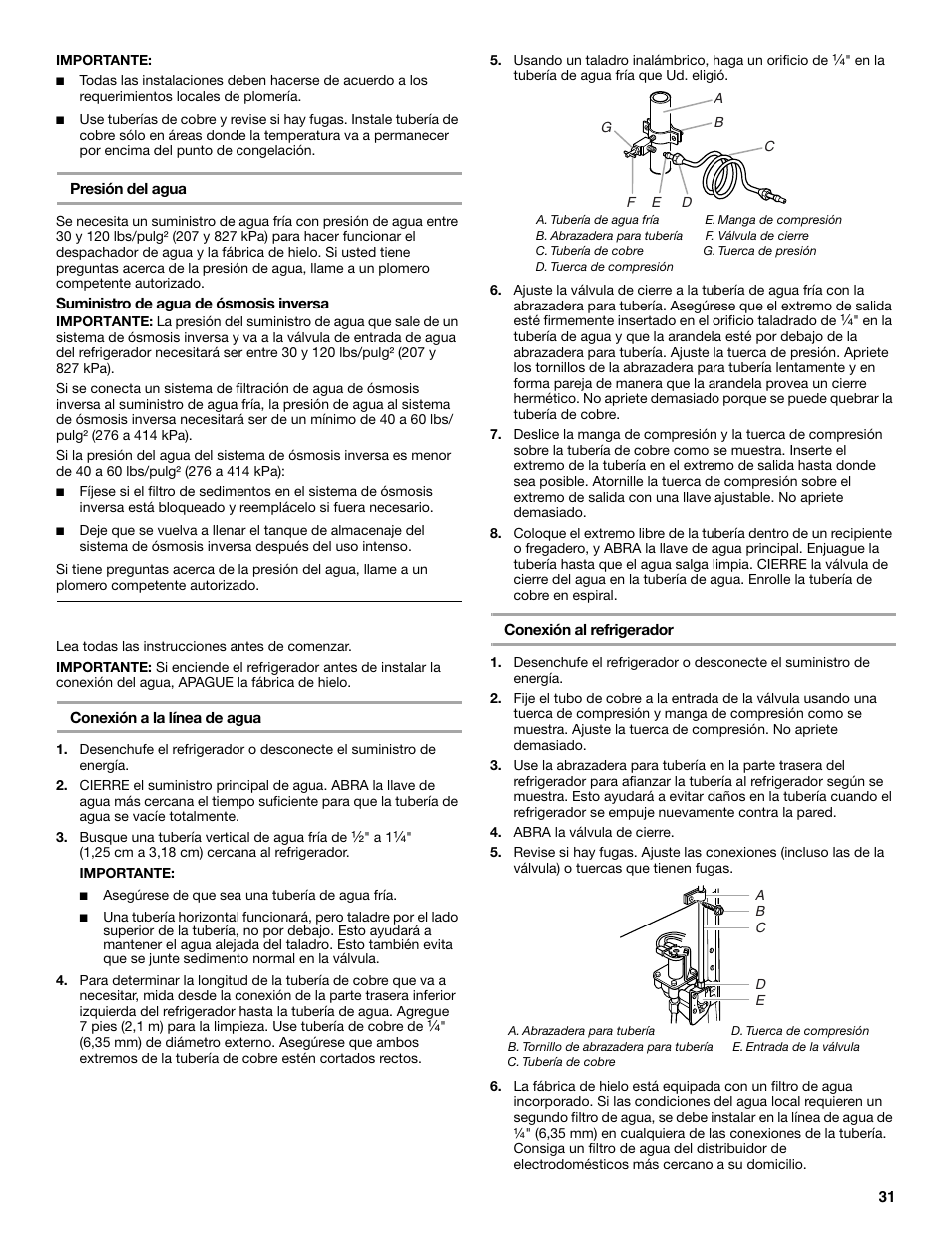 Conexión del suministro de agua | Maytag M8TXEGFBS User Manual | Page 31 / 84