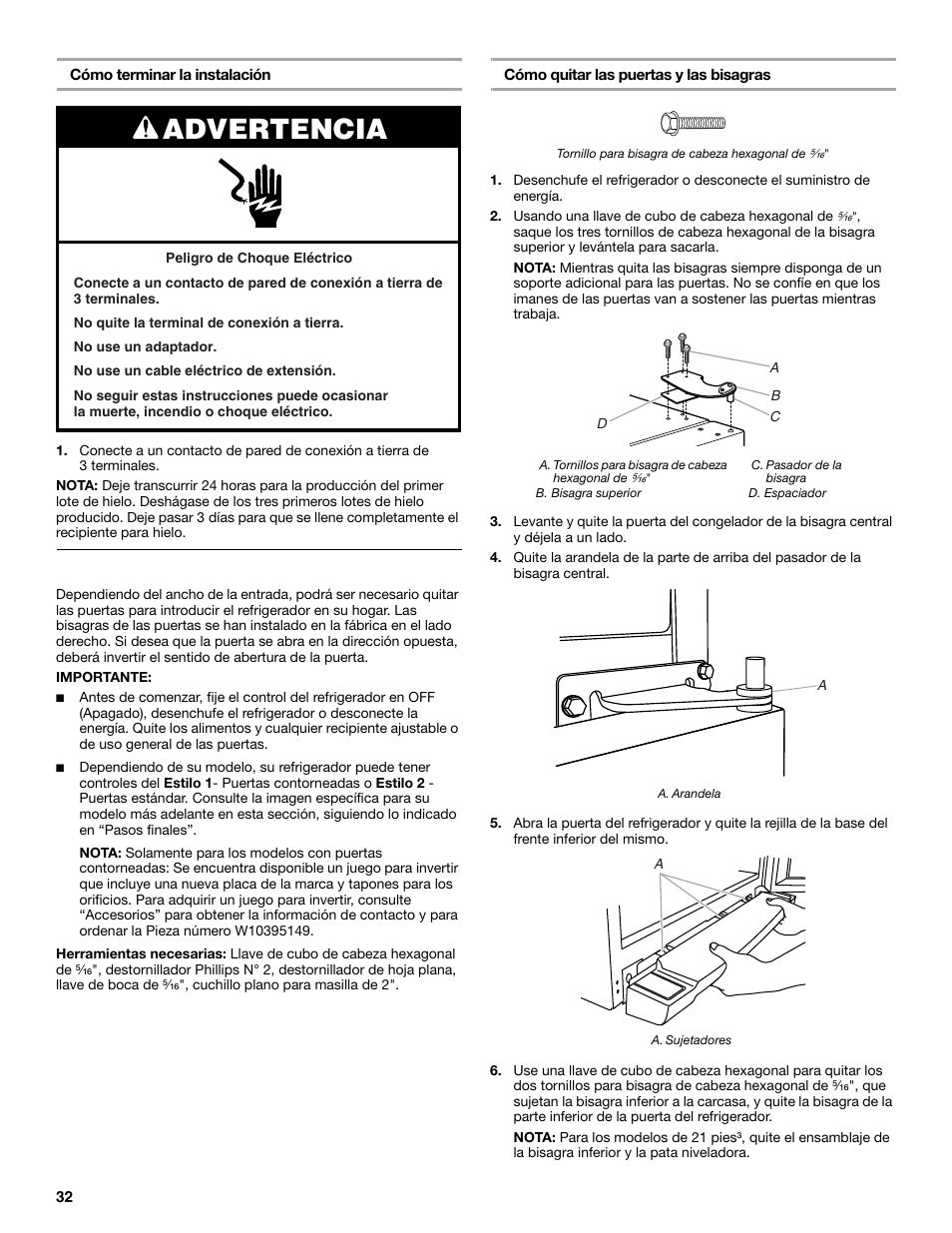 Advertencia, Puertas del refrigerador | Maytag M8TXEGFBS User Manual | Page 32 / 84
