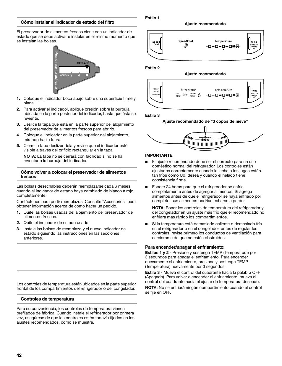 Uso de su refrigerador, Uso de los controles | Maytag M8TXEGFBS User Manual | Page 42 / 84