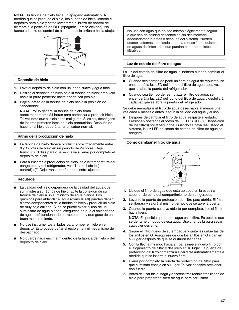 Sistema de filtración de agua | Maytag M8TXEGFBS User Manual | Page 47 / 84