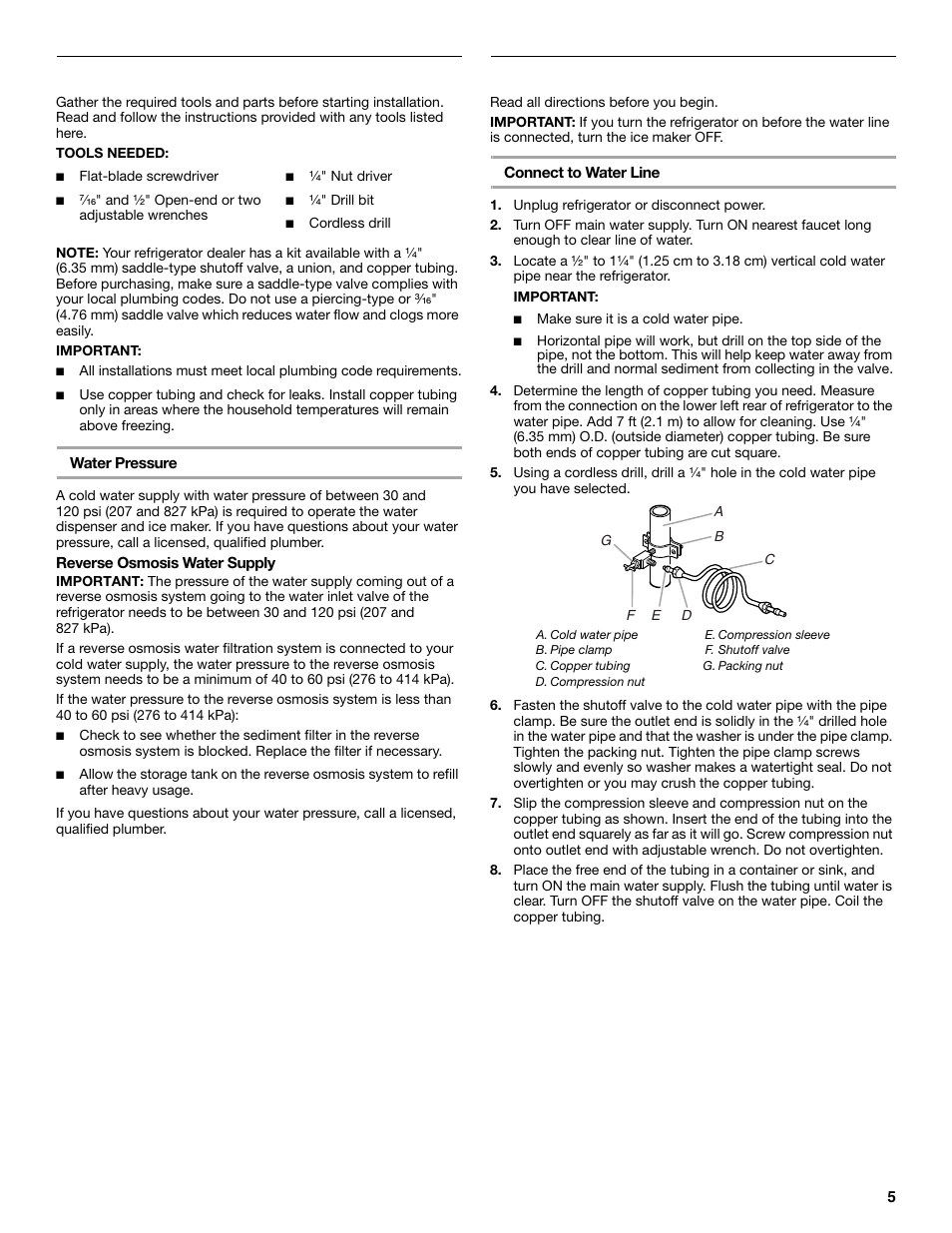 Water supply requirements, Connect the water supply | Maytag M8TXEGFBS User Manual | Page 5 / 84