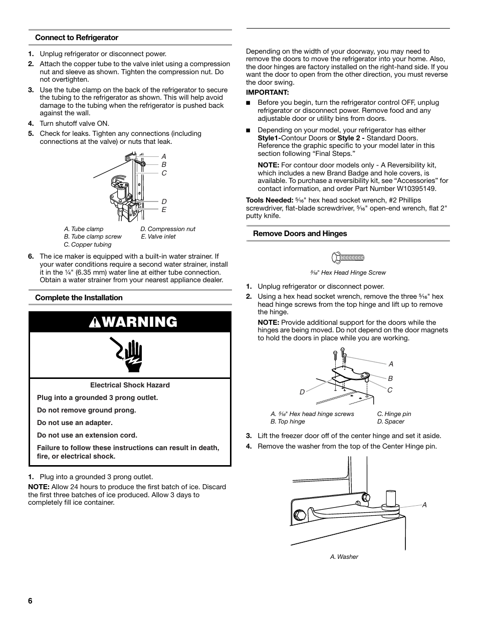 Warning, Refrigerator doors | Maytag M8TXEGFBS User Manual | Page 6 / 84